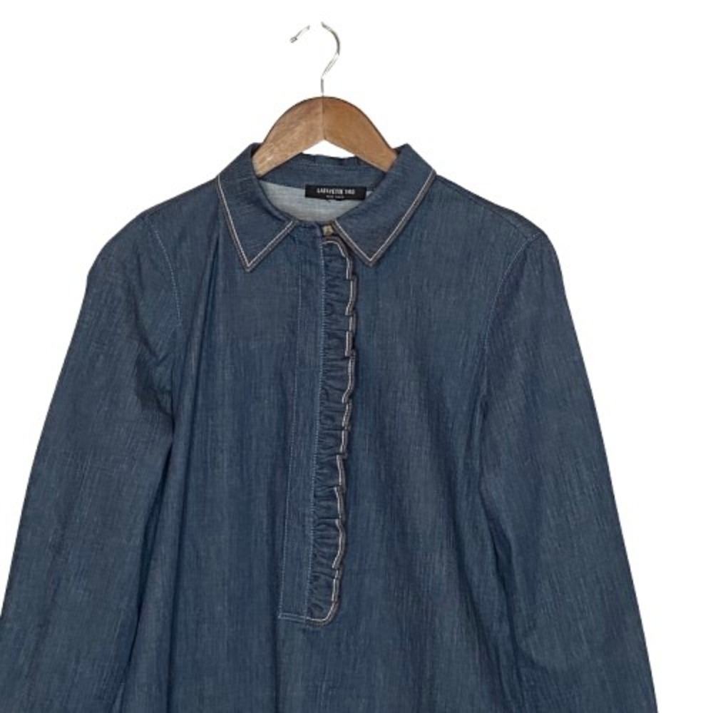 Lafayette 148 Womens Denim Shirt Dress Large Blue Western Quiet Luxury Preppy - Picture 4 of 10